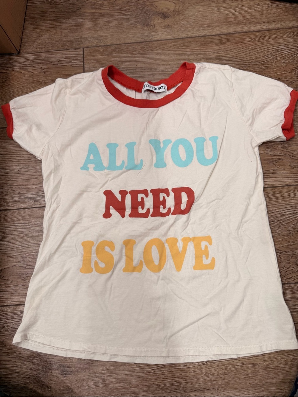 All You Need Is Love Cream Tee with Red Trim - Graphic Short Sleeve 0180
